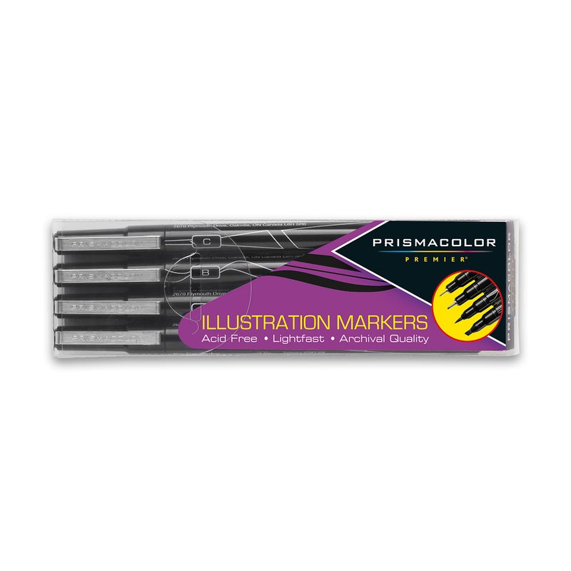 Prismacolor 1738861 Premier Illustration Markers, Assorted Tips, Black, 4-Count - Image 1
